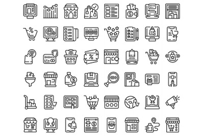 Online store icons set outline vector. Retail shop