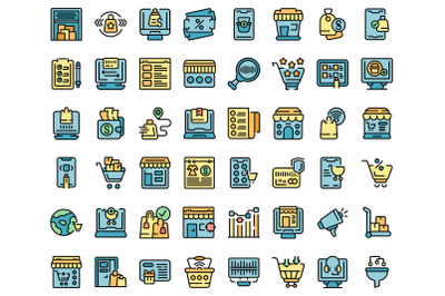 Online store icons set vector flat