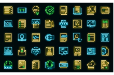 Registration icons set vector neon