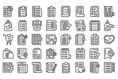 Wishlist icons set outline vector. Document page