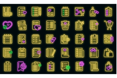 Wishlist icons set vector neon