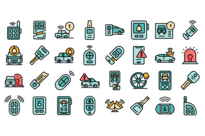 Car alarm system icons set vector flat