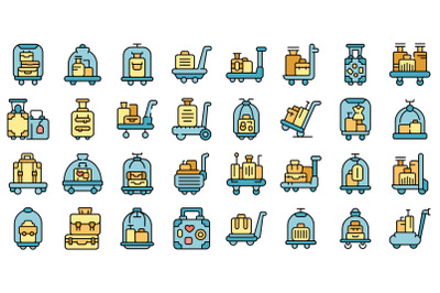 Luggage trolley icons set vector flat