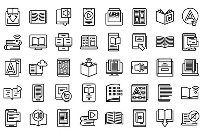 Digital reading icons set outline vector. Library book