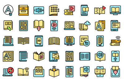 Digital reading icons set vector flat