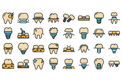 Dental implant icons set vector flat