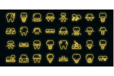 Dental implant icons set vector neon