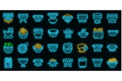 Colander icons set vector neon