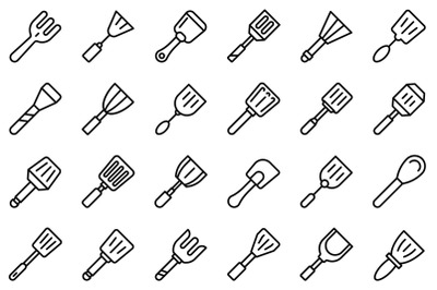 Spatula icons outline cartoon vector. Baking accessory