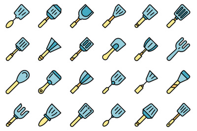 Spatula icons outline cartoon vector. Baking accessory