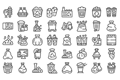 Bag for trash icons set outline vector. Garbage rubish