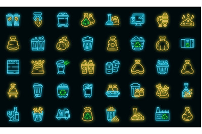 Bag for trash icons set vector neon