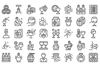 Sommelier party icons set outline vector. Champagne hand