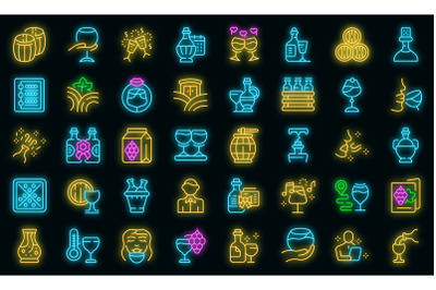 Sommelier party icons set vector neon