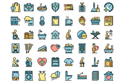 Home care services icons set vector flat