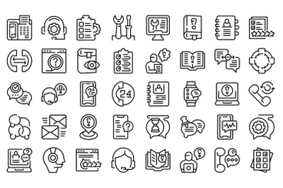 Support chat icons set outline vector. Call center