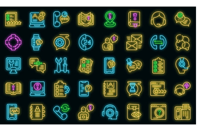 Support chat icons set vector neon