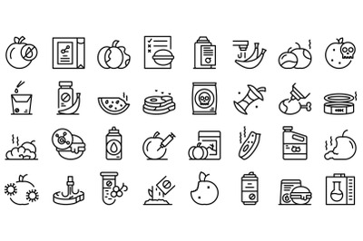 Food contamination icons set outline vector. Spoiled rotten