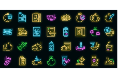 Food contamination icons set vector neon