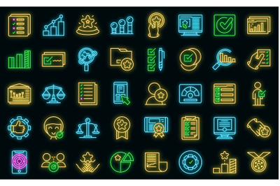 Benchmark testing icons set vector neon