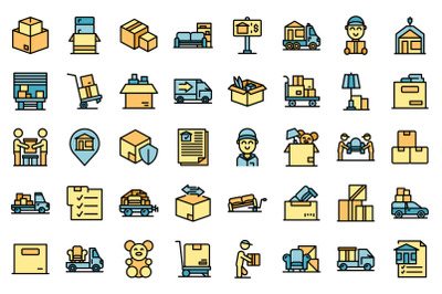 Moving house services icons set vector flat