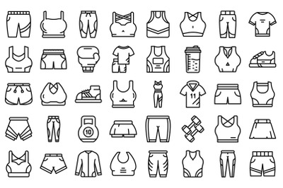 Workout fashion icons set outline vector. Athlete body