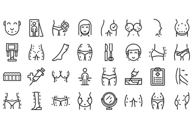 Liposuction icons set outline vector. Women waist