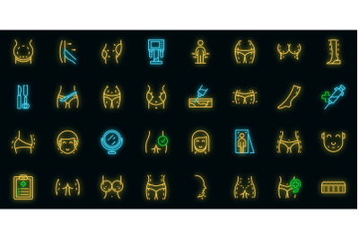 Liposuction icons set vector neon