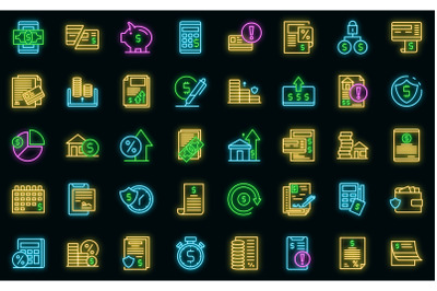 Payment terms icons set vector neon