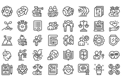 Social responsibility icons set outline vector. Community friend