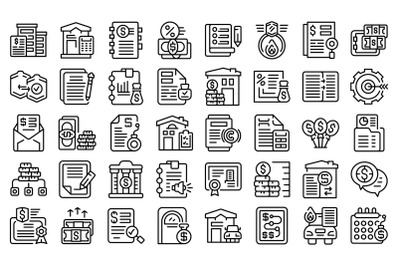 Collateral icons set outline vector. Credit extension