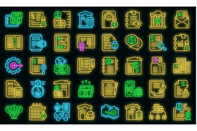 Collateral icons set vector neon