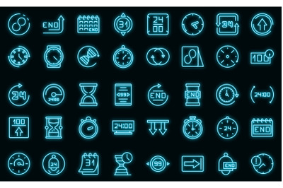 Duration icons set vector neon