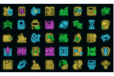 Business trend icons set vector neon