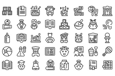 Early educations icons set outline vector. Baby learn