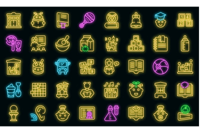 Early educations icons set vector neon