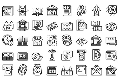 Sending money icons set outline vector. Wallet credit