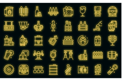 Brewery icons set vector neon