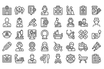 Nursing assistant icons set outline vector. Old people