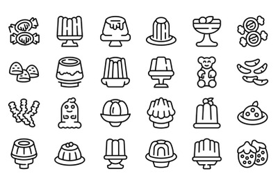 Jelly icons set outline vector. Frozen dessert