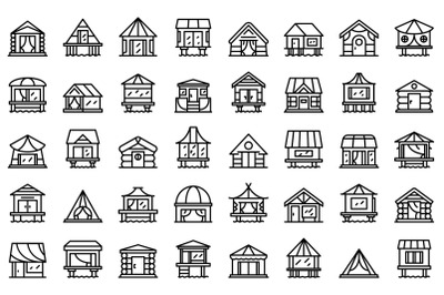 Bungalow icons set outline vector. African cabin