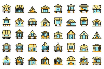 Bungalow icons set vector flat