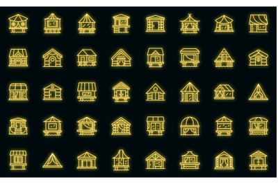 Bungalow icons set vector neon