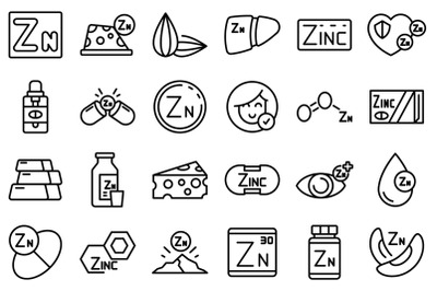 Zinc icons set outline vector. Mineral supplement