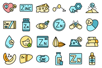 Zinc icons set vector flat