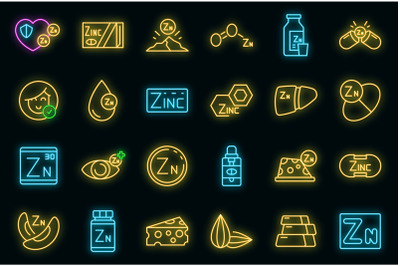 Zinc icons set vector neon