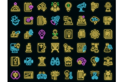 Business idea icons set vector neon