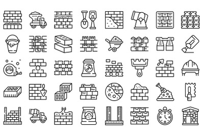 Brick and mortar icons set outline vector. Construction brick