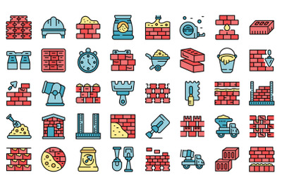 Brick and mortar icons set vector flat