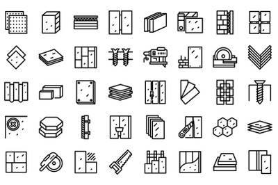 Drywall icons set outline vector. House plasterboard